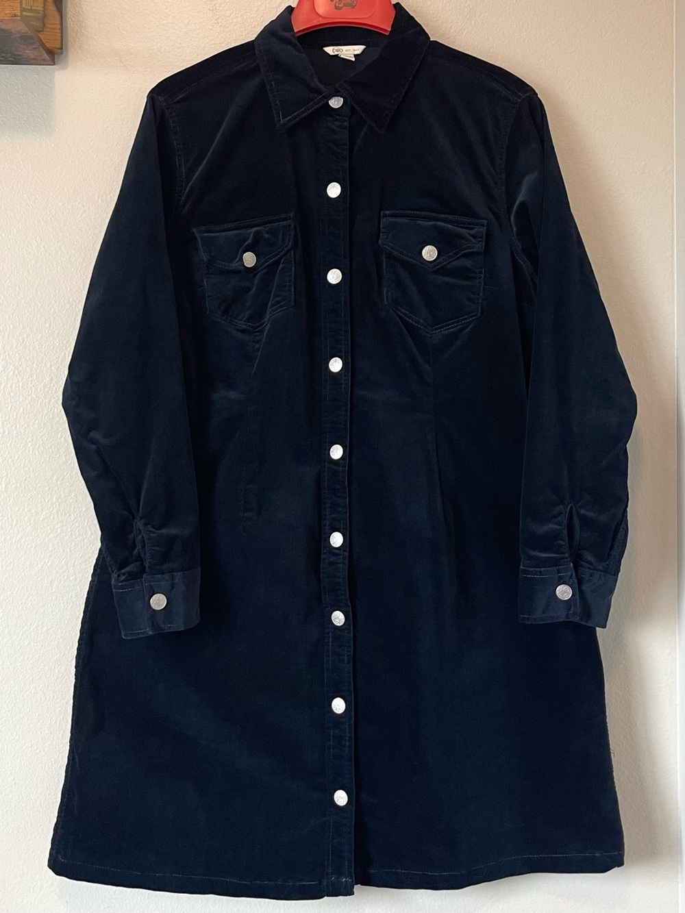 CATO Dark Navy Velveteen Duster - Full Snap Shacket - Size 14/16W